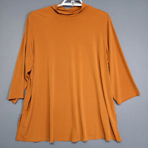 Susan Graver Shirt Womens 2X Petite Rust Orange Modern Essentials 3/4 Sleeve
